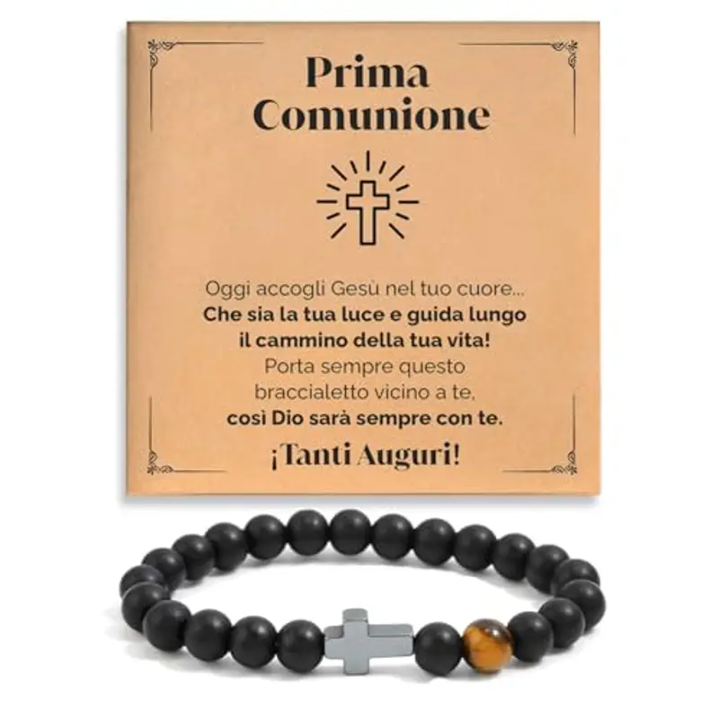 SOFIA FERRER Regali per Prima Comunione Maschio, Bracciale Bambino, Idee Regalo Prima Comunione Bambino, Braccialetto Regolabile di Pietre