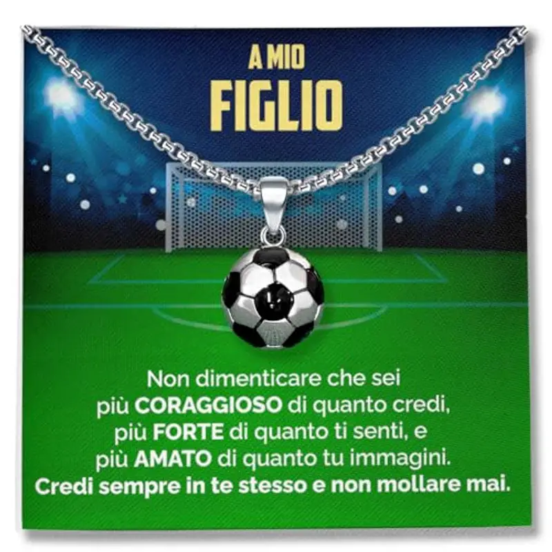 SOFIA FERRER Regalo Bambino 7, 8, 9, 10, 11 Anni Maschio, Collana Ragazzo Acciaio, Regali Ragazzo 12 Anni, Ciondolo Calcio Bambino, Regalo