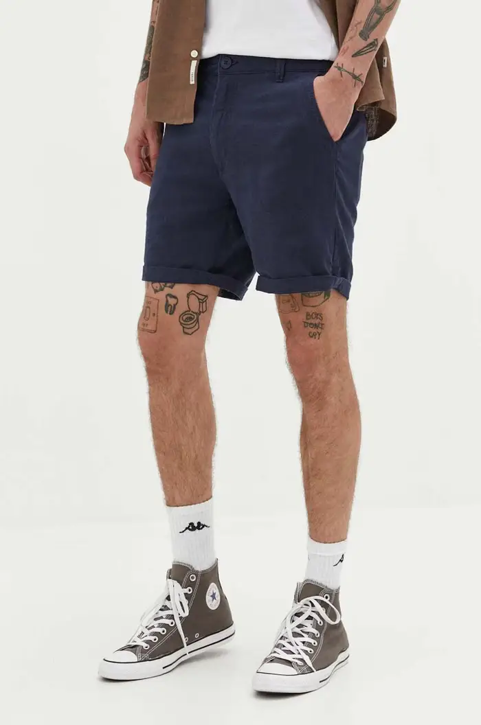 Solid pantaloncini in lino Blu navy