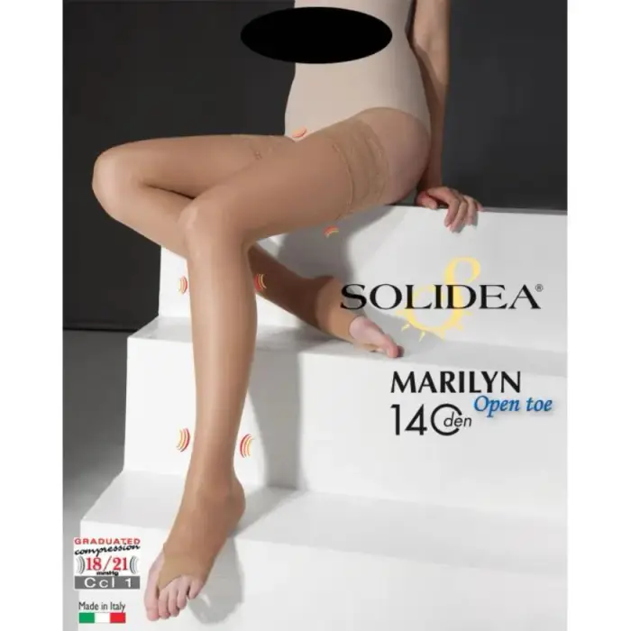 Solidea Marilyn 140Den Punta Aperta Calze Autoreggenti Velate 18 21mmHg 3 ml Cipria - Calze autoreggenti compressione