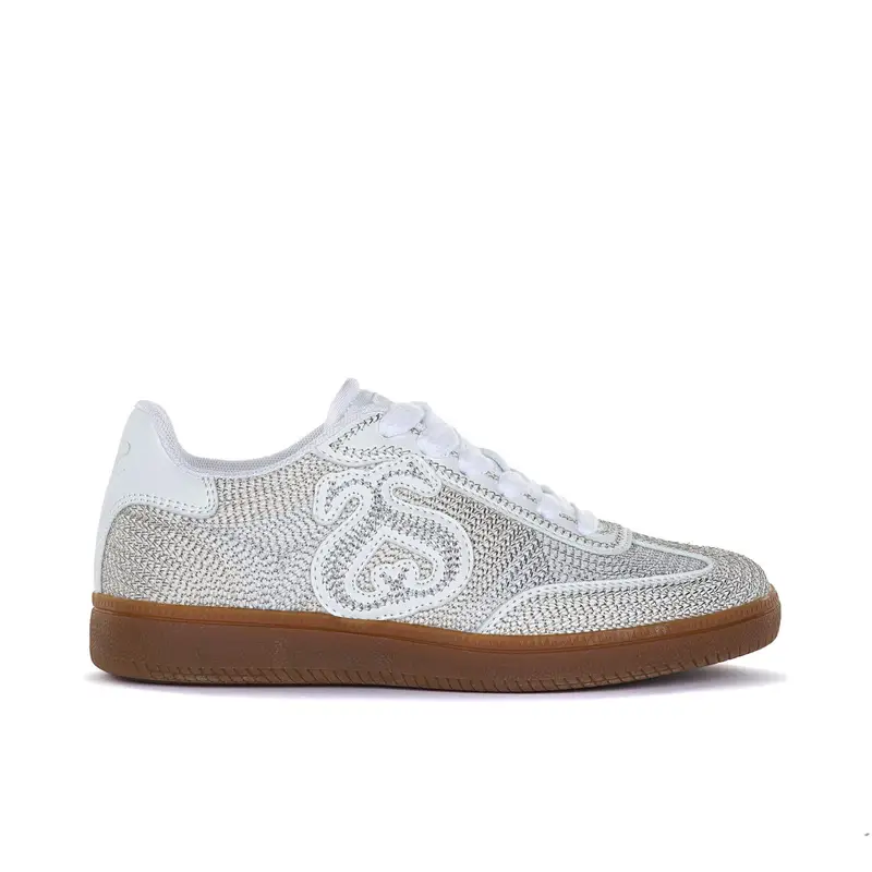 SOLO SOPRANI COUTURE Sneakers bianche e argento effetto laminato con maxi logo laterale