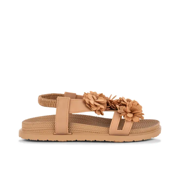 Sandali bassi rosa beige da donna da mare con fiori