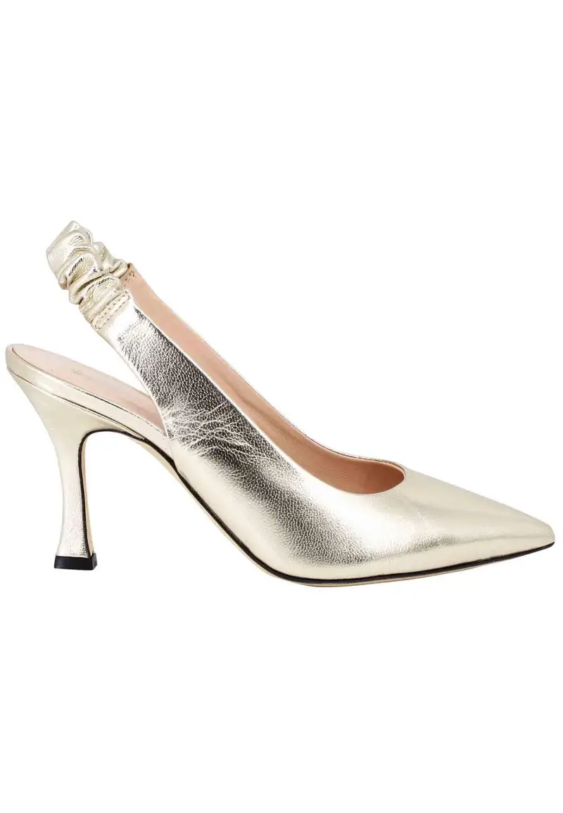 Spatarella Decollete slingback donna in pelle laminata platino con tacco alto Donna SP1604 600