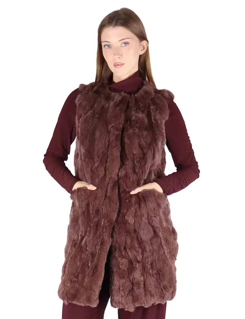 Spatarella Gilet lunghi in lapin bordeaux senza collo Donna SP24165 015