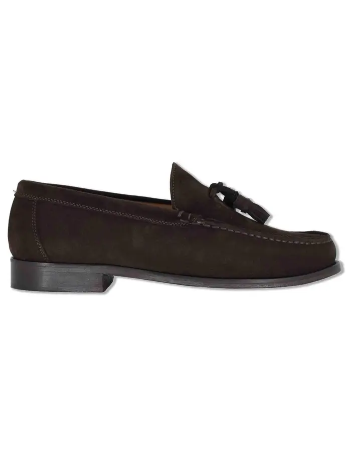 Spatarella Mocassini Tassel in camoscio marrone con suola in cuoio Uomo SPSBG1020 014