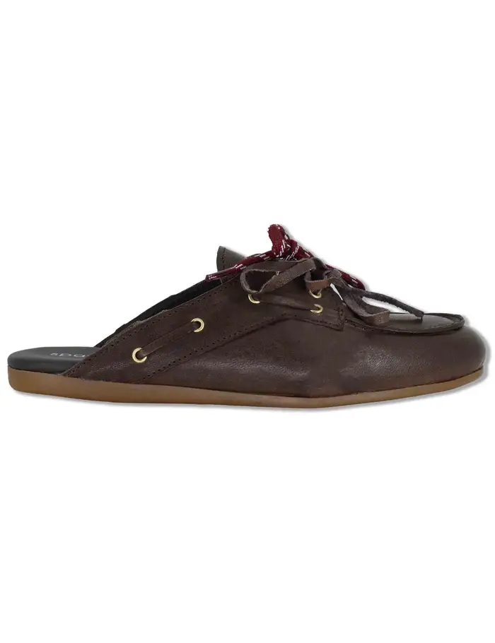 Spatarella Mule in pelle marrone con doppi lacci Donna SP91 014