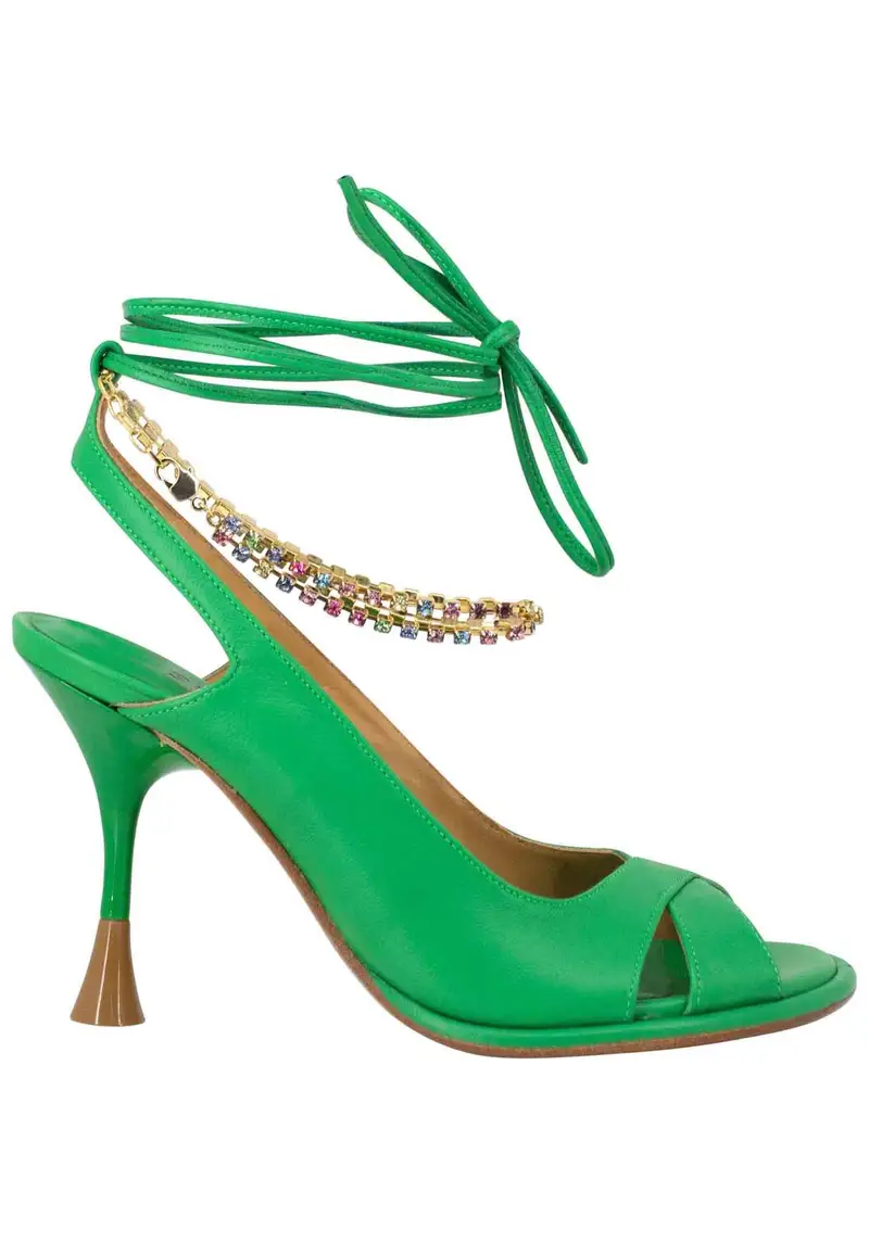Spatarella Sandali donna in pelle verde con tacco alto e cavigliera gioiello Donna SP662 005