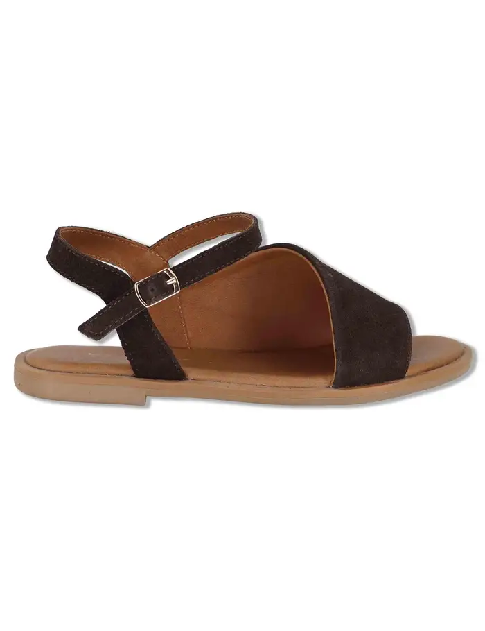Spatarella Sandali flat in camsocio marrone con cinturino Donna SP220085 014