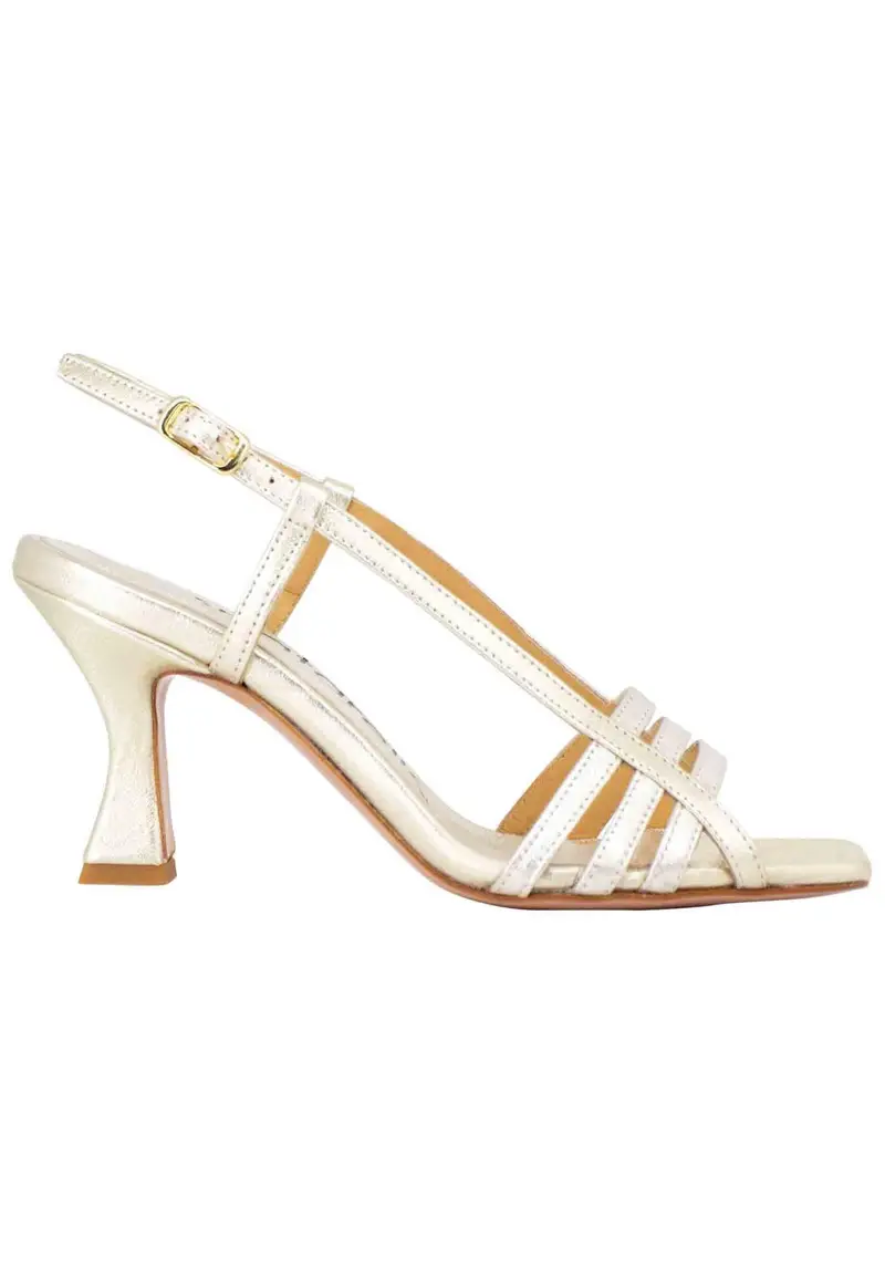 Spatarella Sandali silngback donna in pelle laminata platino con tacco alto e punta quadra Donna SP627 100