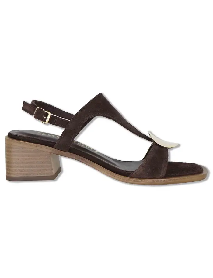 Spatarella Slingback in camoscio marrone con borchia oro Donna SP262065 014