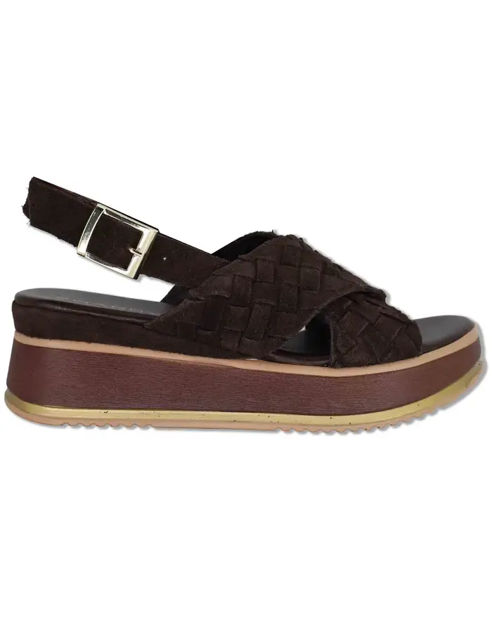 Spatarella Slingback in camoscio marrone con zeppa in gomma Donna SP261381 014