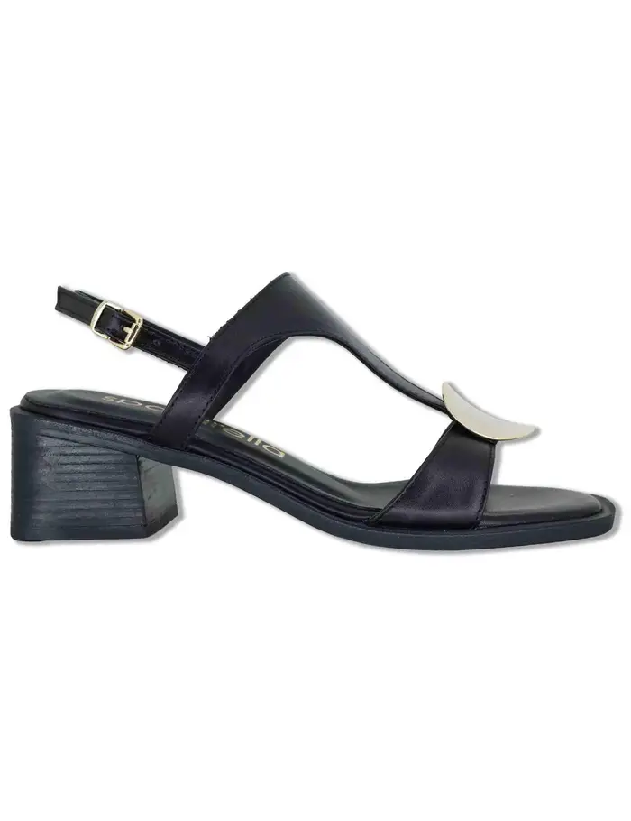 Spatarella Slingback in pelle nera con borchia oro Donna SP262065 001