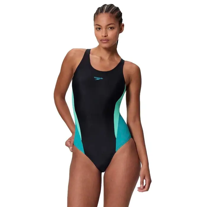 Speedo Costume Intero Piscina Colorblock Splice Antracite Blu Donna