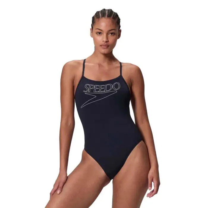 Speedo Costume Intero Piscina Endurance Logo Thinstrap Antracite Donna Grigio