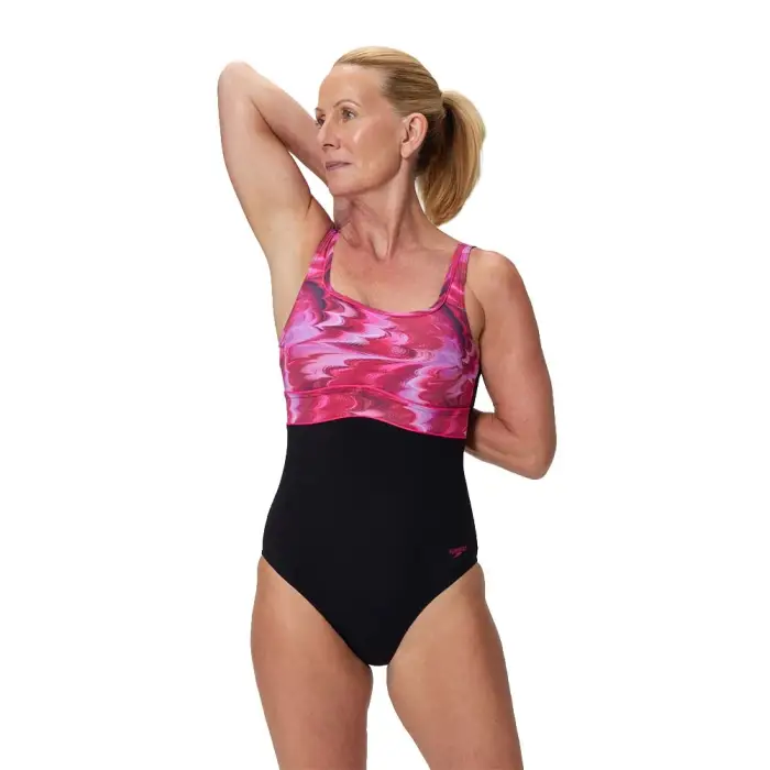Speedo Costume Intero Piscina Supportato Print Contour Eclipse Antracite Ruby Donna Grigio