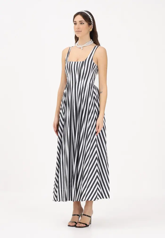 SPORTMAX Abito midi SPXFILMATO bianco e nero da donna con fantasia a righe