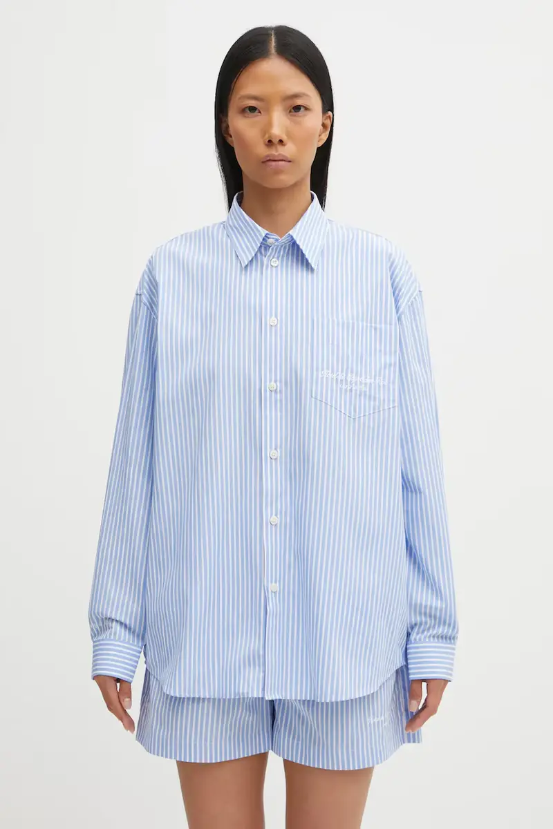 Sporty & Rich camicia in cotone Eden Script Oversized donna colore blu SI00760673ST61