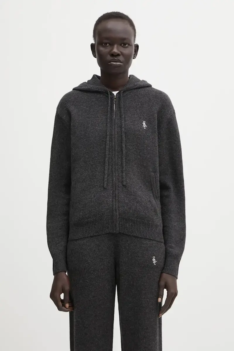 Sporty & Rich felpa di lana SRC Cashmere donna colore grigio con cappuccio CA00264302GY11