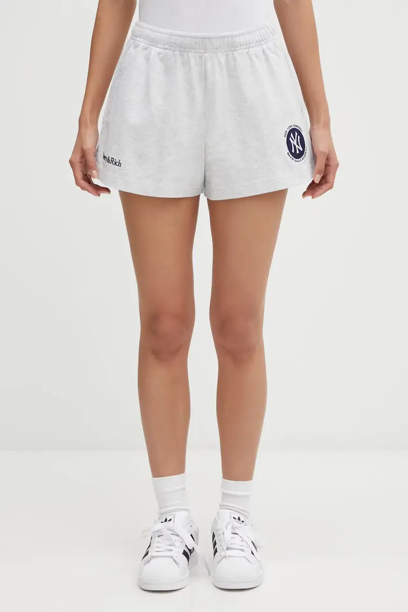 Sporty & Rich pantaloncini in cotone Yankees Serif Disco donna colore grigio SH037623659GY03