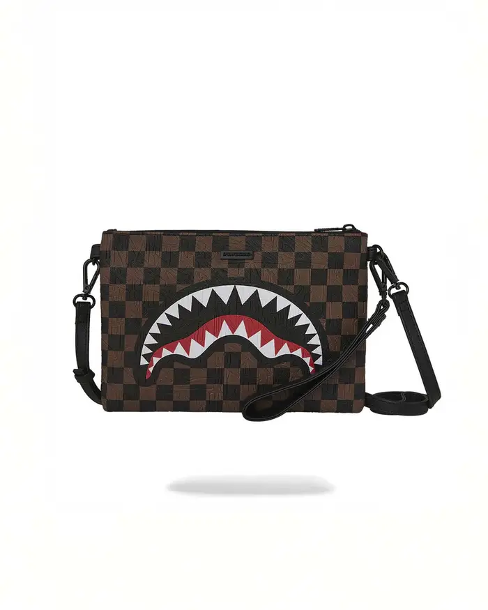 Sprayground Pochette Check 2 Emboss in similpelle con motivo a scacchi neri e marroni