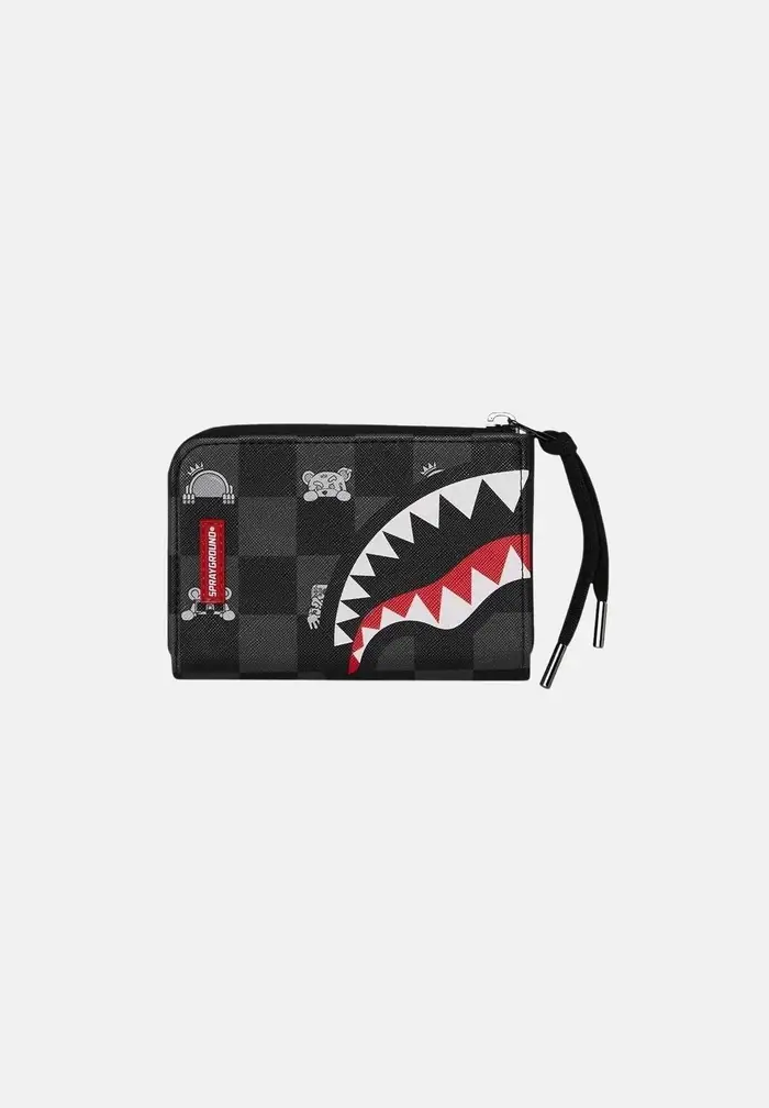 SPRAYGROUND Portafogli GRAY PEEKING CHARACTER CHECK nero per uomo e donna