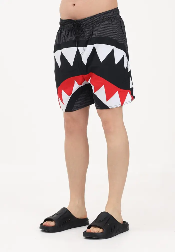 SPRAYGROUND Shorts mare PIXEL MOUTH nero da uomo