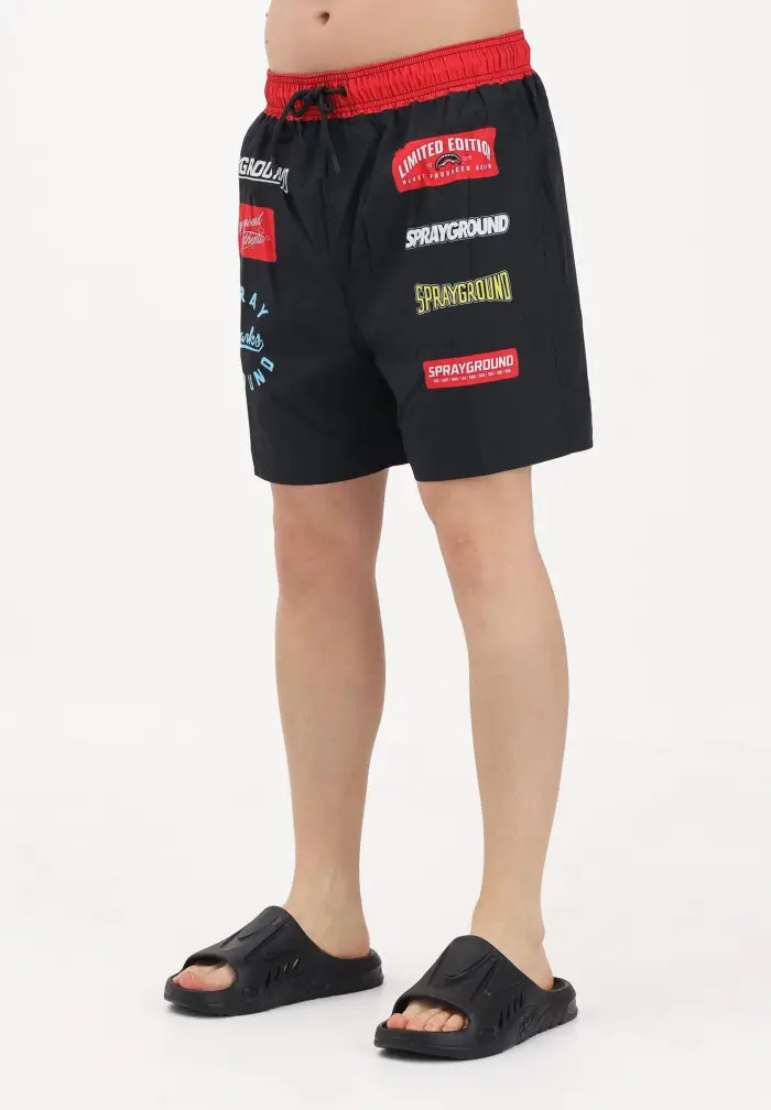 SPRAYGROUND Shorts mare SG Logo Patches nero da uomo