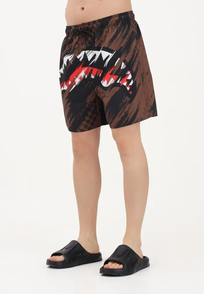 SPRAYGROUND Shorts mare SMEARED marrone e nero da uomo