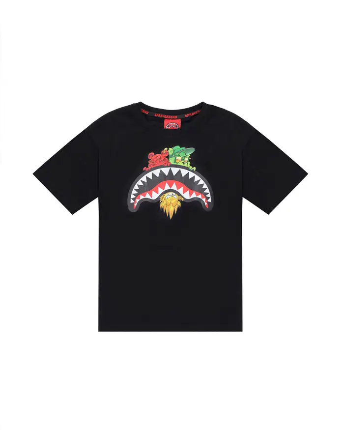 Sprayground T-shirt nera con bocca e personaggi icon
