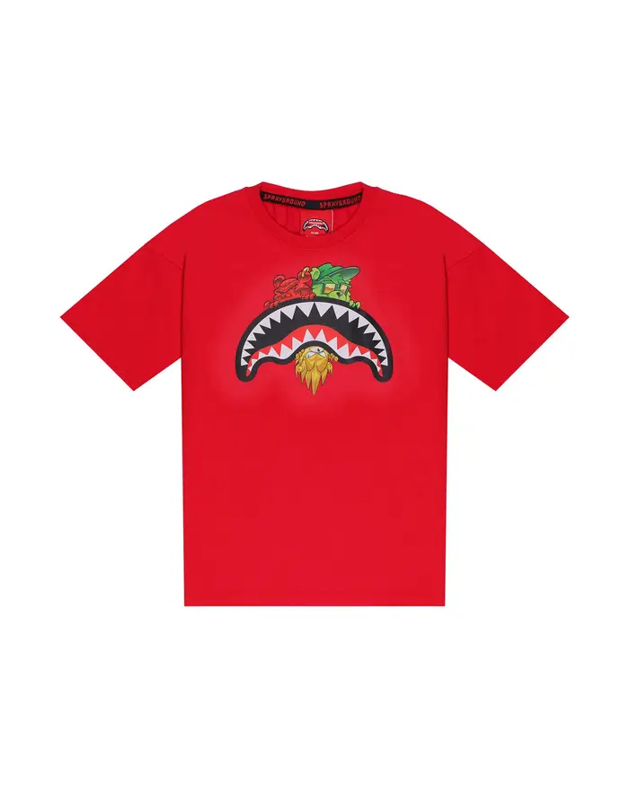 Sprayground T-shirt rossa con bocca e personaggi icon