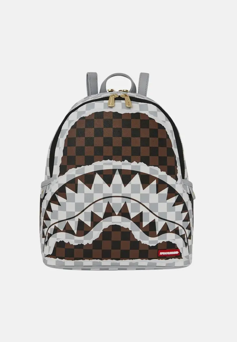 SPRAYGROUND Zainetto CREAM AND BROWN TEAR CHECK SAVAGE BACKPACK grigio e marrone da donna