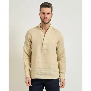 Sseinse Camicia a maniche lunghe Camicia uomo in lino con collo alla coreana Beige