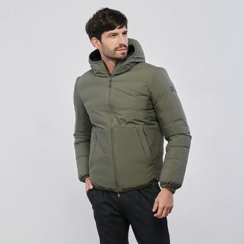 STATHAM Giacca corta verde da uomo con zip e cappuccio