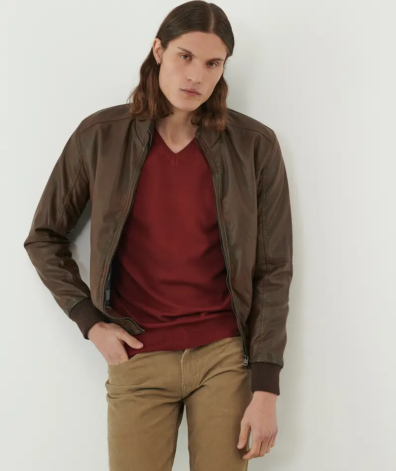 STATHAM Giacca marrone in pelle sintetica