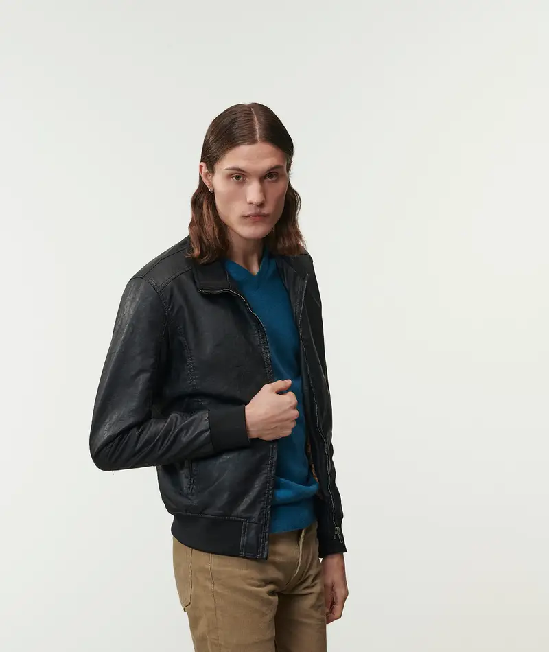 STATHAM Giacca nera in pelle sintetica