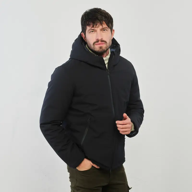 STATHAM Piumino blu scuro con cappuccio