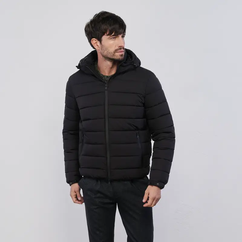 STATHAM Piumino corto nero trapuntato da uomo