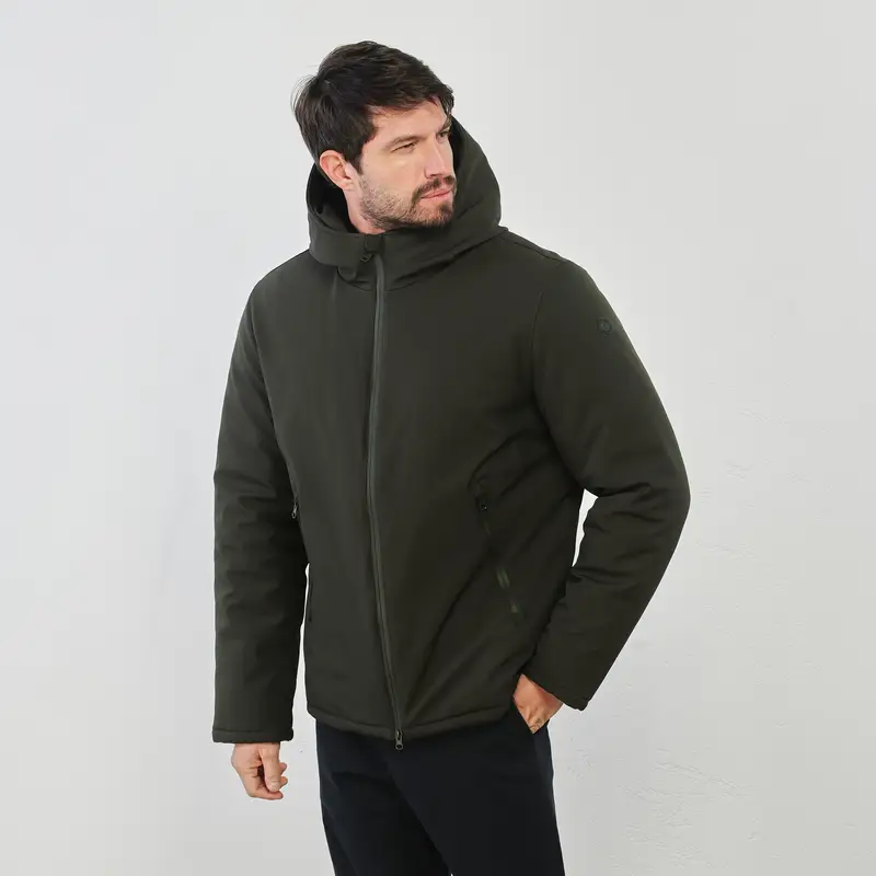 STATHAM Piumino liscio verde con cappuccio