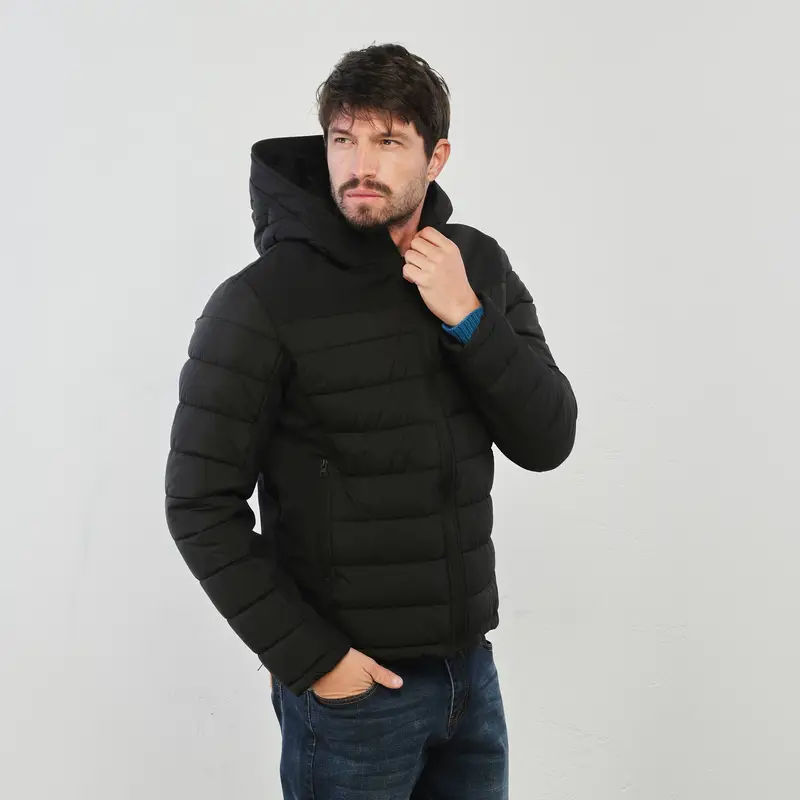 STATHAM Piumino nero con cappuccio