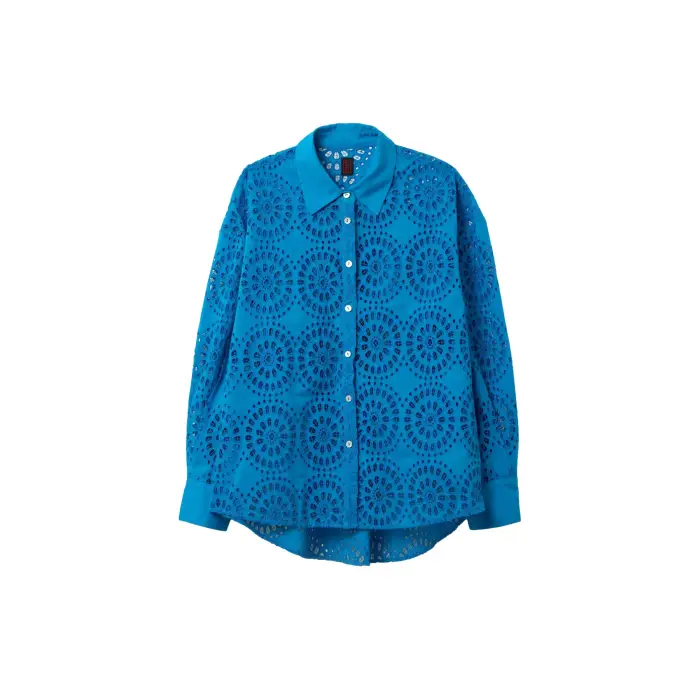 Camicia da donna a maniche lunghe Stefanel Broderie Anglaise Bleu
