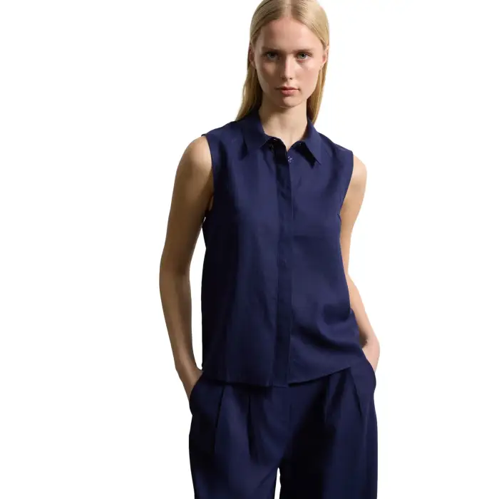 Camicia senza maniche in lino donna Stefanel Bleu