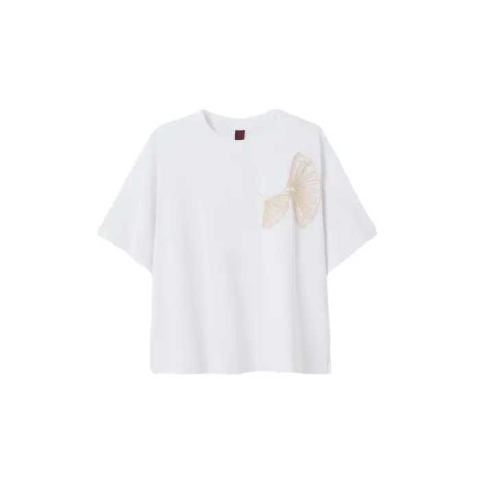 Maglietta in cotone ricamata donna Stefanel Blanc