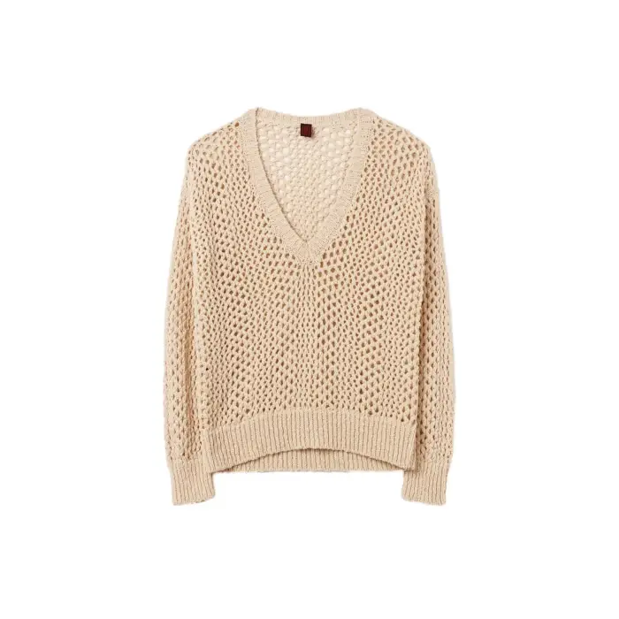 Maglione col V oversize donna Stefanel Openwork Beige