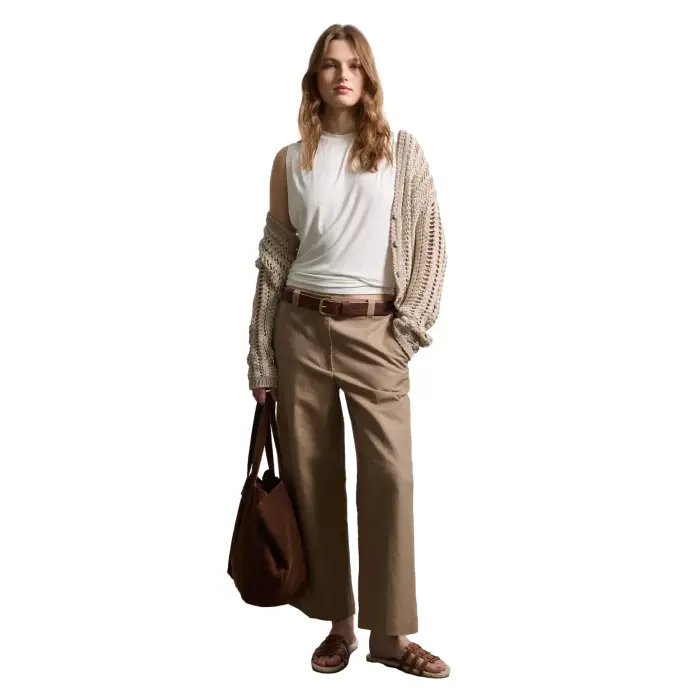 Pantaloni dritti in lino donna Stefanel Beige