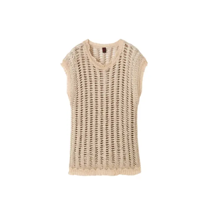 Pull in fil bicolore senza maniche donna Stefanel Openwork Beige