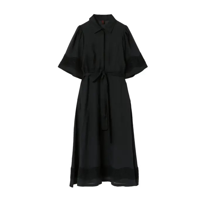 Stefanel Robe chemise con ricamo donna Noir