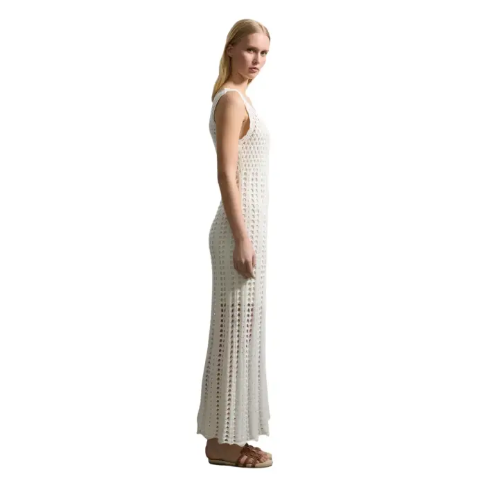 Robe lunga senza maniche in crochet donna Stefanel Blanc