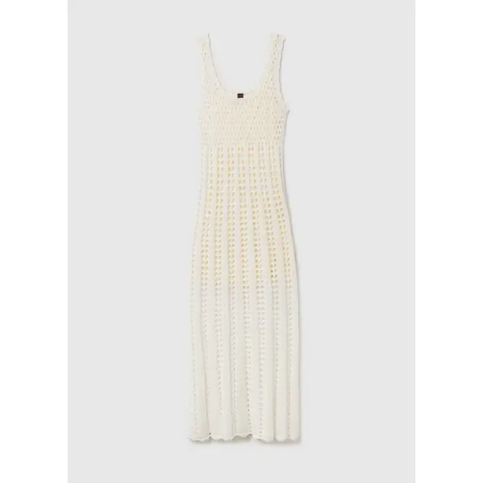 Stefanel Robe lunga senza maniche in crochet donna Blanc