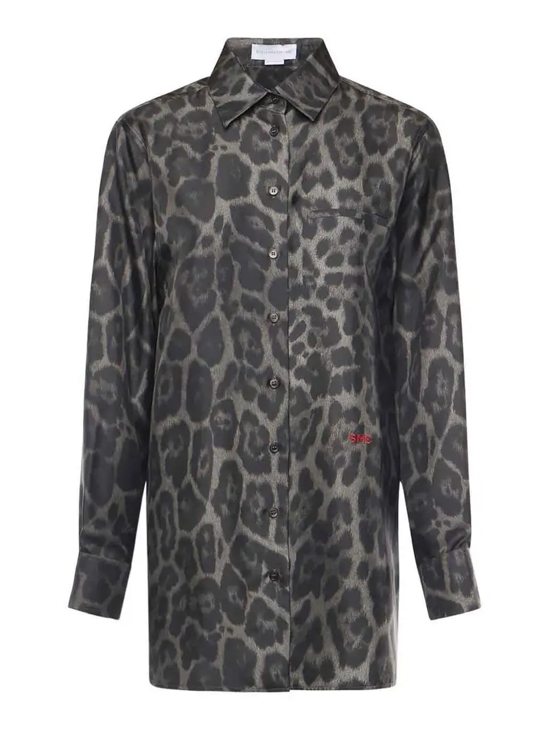 Stella Mccartney Camicia Leopardata In Seta Grigio