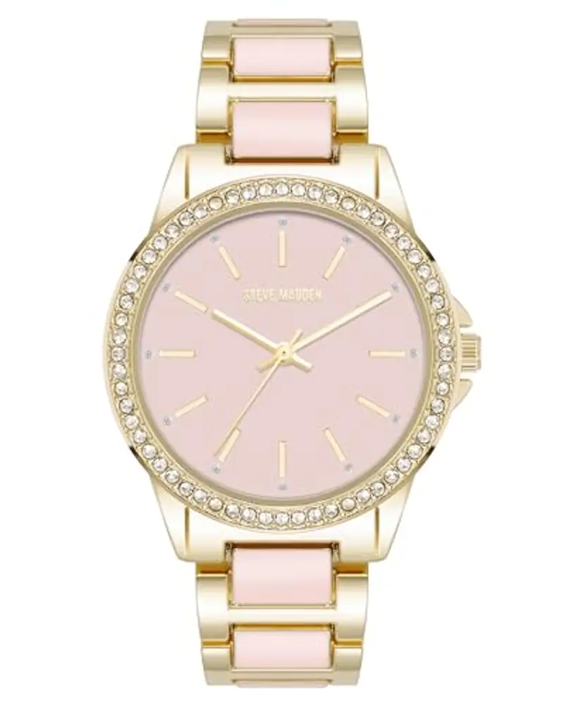 Steve Madden Orologio da donna con cinturino in vero cristallo, Rosa shocking/Oro